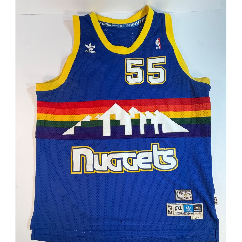 Adidas Denver Nuggets Dikembe Mutombo 55 Rainbow Skyline Jersey XXL Blue NBA